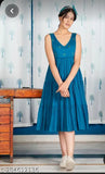 Teal blue embroidered rayon sleeveless kurti, 3-tiered dress for girl. Machine yog embroidery, separately wash in India
