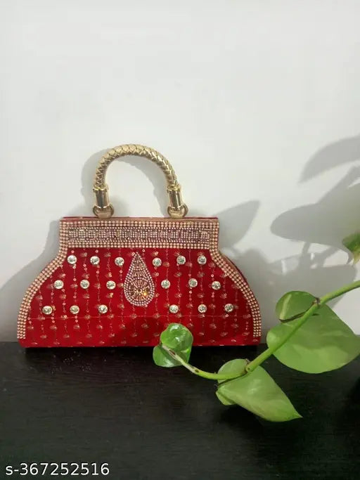 Red bead embellished sidebag, bridal clutch purse