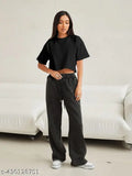 Black cotton crop top, loose-fit summer tee with drop-down shoulders and round neck, suitable for women and girls