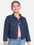 Denim girls jacket, zip front, crew neck, casual wear