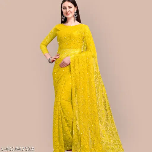 Embellished net Rasal saree 702 from India, free size with matching running blouse and single net quantity