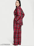 Cotton flannel set, long-sleeve matching pajamas for women, various sizes available (S-4XL), made in India