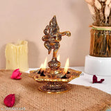 Antique metal Dancing Ganesh Diya with 5-wick holder, stand for pooja room, Indian-made, Diwali home decor