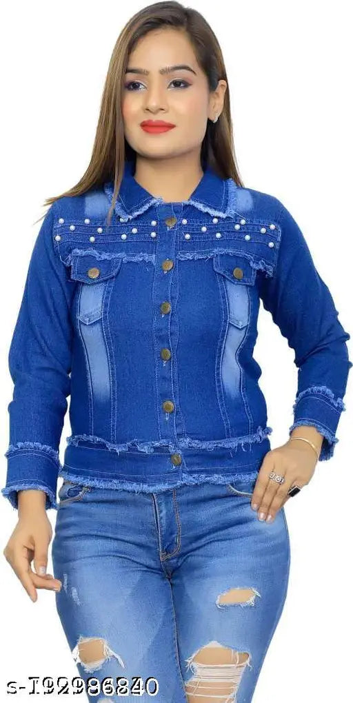 Premium solid denim jacket for girls & women in dyed/washed finish, ideal for casual & formal wear. Cotton blend, all-day comfort