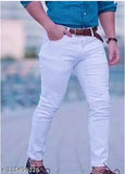 Cotton blend plain white jeans, HG43OW - High-quality flaying men denim in various sizes