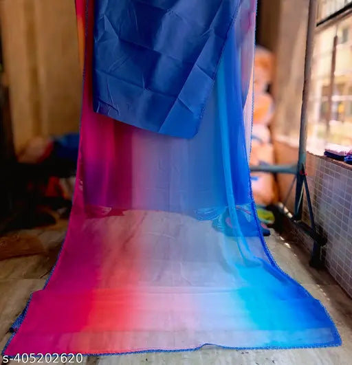 Brightly colored, long, decorative Georgette saree with border