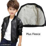 Black leather kid's bomber jacket with fur lining
