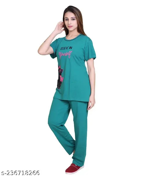 Imported women's cotton nightsuit in Disney and cartoon prints, short-sleeved velvet pyjama set