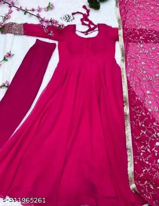 Indian Georgette gown duppata full set with pent, heavy soft fox georgette fabric and sequin work