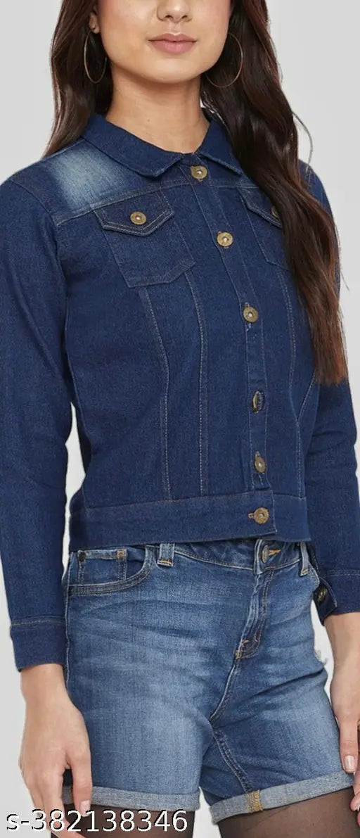 Blue denim jacket, short sleeves, button closure