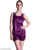 Purple-Black satin top & shorts set for women, comfortable fashion for special nights, Indian origin