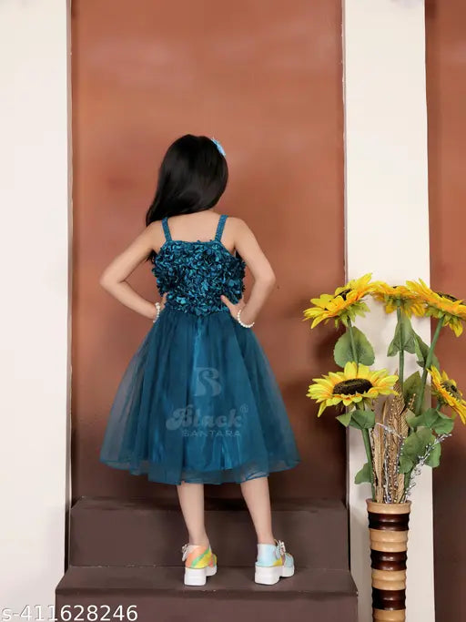 Baby girl's long blue dress with fitted bodice