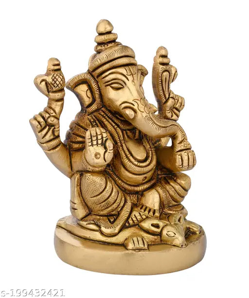 Brass Ganesh statue, exquisite Indian spiritual decor, 2.5"x2"x3.5", divine Ganesh Ji idol