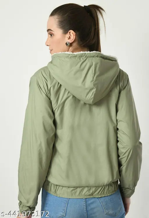Women trendy warm zipper jacket - Mint Green