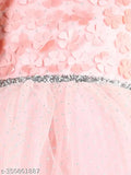 Peach floral net dress for girls, sleeveless and knee-length with embellished pattern, size 1-2 years (origin: India)