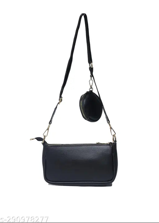 Black leather purse with zip closure, small front pocket