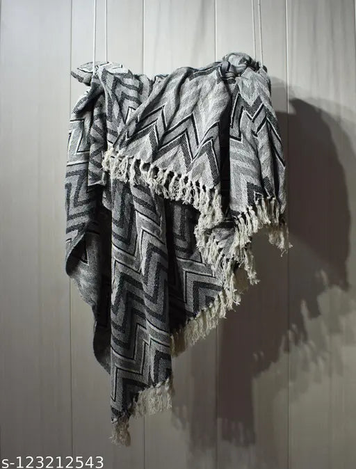 Grey zigzag woven throw blanket