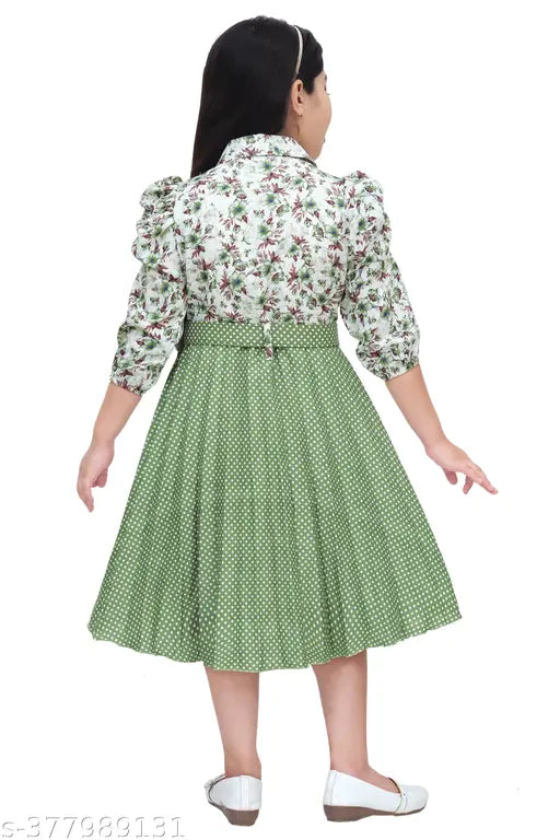 Crepe, printed net pleated party dress for girls (6-7/8-9 years), India