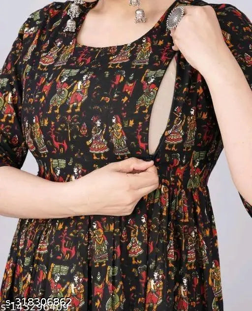 Rayon maternity feeding kurti with zippers