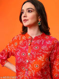 Red Bandhani print on a kurta with choker neckline
