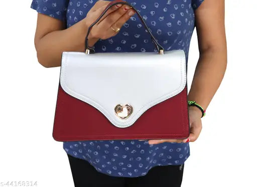 Spacious sling bag with 2 partitions, made of synthetic leather in a maroon and white pattern