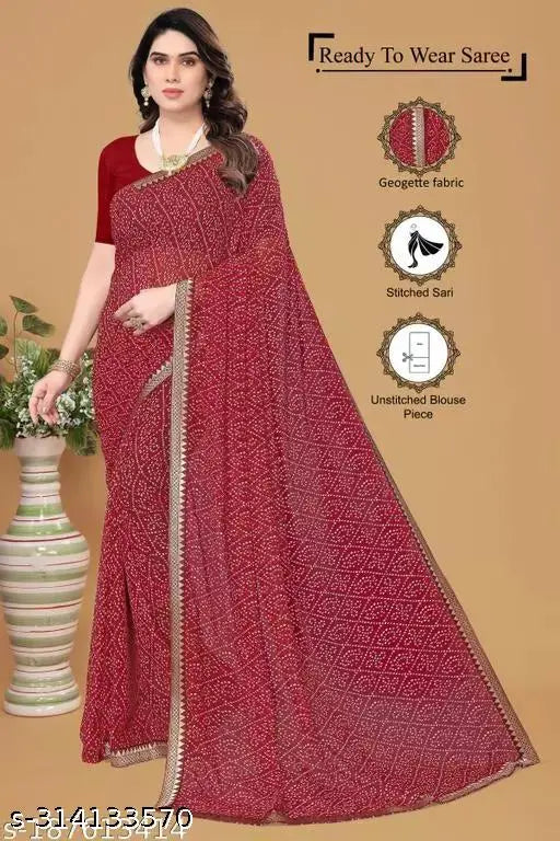 High-quality georgette saree, traditional festival wear, with printed design and satin silk blouse