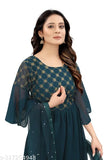 Blue embroidered tunic dress with choli bottom, long sleeves, embellished borders
