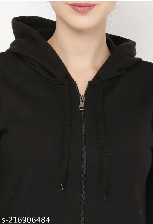 Fleece women's Plant jip Hoodie jacket, solid color long-sleeved, high-quality fit and flare, India origin