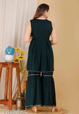 Dark green rayon kurta, with long sharara and dupatta set