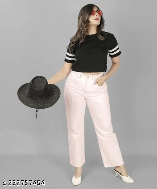 Black cotton blend women's summer crop top, short sleeves, solid design - perfect for girls and women's fashion