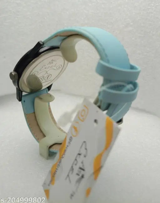 Shiny silver watch with blue strap and round face, featuring digital display