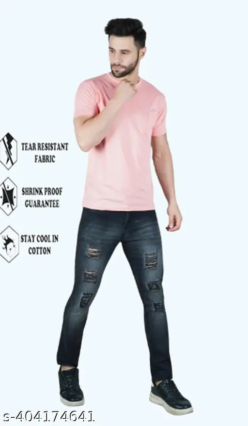 Grey distressed denim slim fit jeans