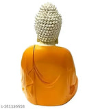Orange meditating Gautam Buddha statue, hand-crafted polyresin decor for home office or car dashboard