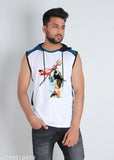 Shiv with trishul print, sleeveless polycotton t-shirt - Indian clothing for men