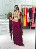 Purple Georgette gown3 with embroidered patterns, free size Indian bridal wear on mannequin