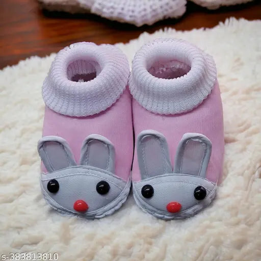 Multicolor cotton and EVA unisex rabbit booties for newborns (0-9 months), lace-up design