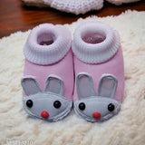 Multicolor cotton and EVA unisex rabbit booties for newborns (0-9 months), lace-up design