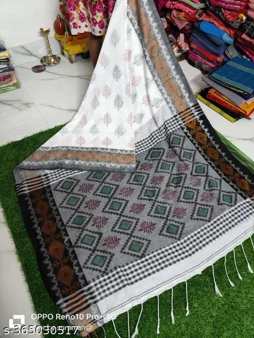 Cotton slab body print saree with running blouse, Indian traditional wear for free size