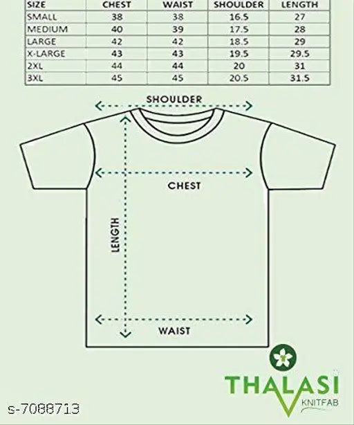 Thalasi Knitfab cotton round neck men's t-shirt - solid color, short sleeves, size S (36in x 27in), made in India