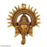 Golden Ganesh Surya Kiran wall hanging, handcrafted white metal idol for Vastu decoration, symbolizing prosperity and good luck (23x20x5 cm)