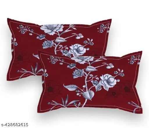 White cotton floral elastic double bedsheet & 2 pillows (All Ronad), ideal for summer, superfine quality