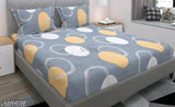 Elastic fitted cotton double bedsheet with 2 pillow covers, geometric pattern, superfine quality, ideal for summer, adult use, machine washable
