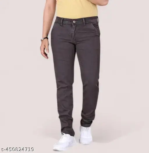 Gray denim men's jeans with a brown wash