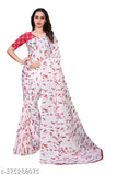 A red and white patterned silk sari