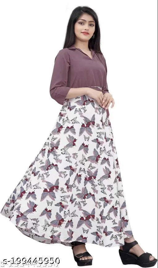 Silk printed net dress combo, three-quarter sleeves, high quality crepe fabric, Rose flower print, suitable for special occasions, sizes 5-15 years, Indian origin