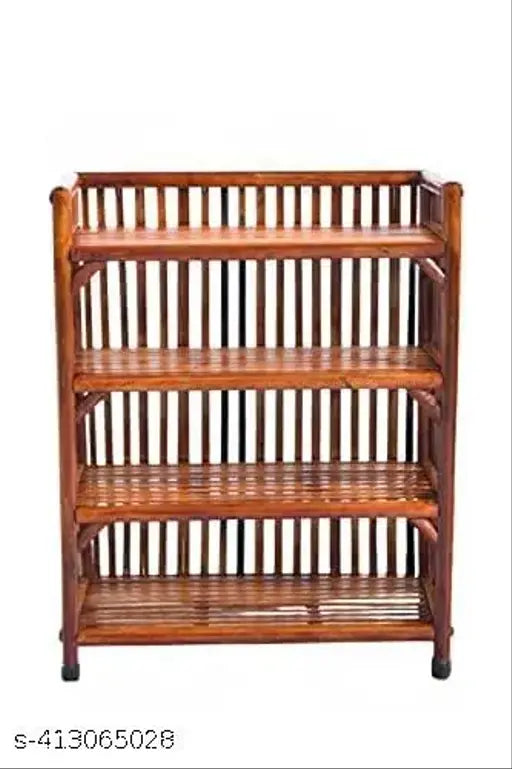 Bamboo 4 tier shoe rack with slippers, multi-purpose stand for decorative plants or planters, cane storage for books, sandals, and other items