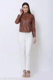 Trend casual rexine jacket, leather sleeves, solid net pattern for women, XS (28in bust, 18in length, 14in shoulder)