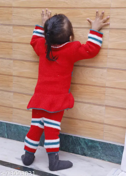 Navjai Sweater Baby Woolen Sweater and Woolen Pajama Peach and Red Color Winter Wear Dress Long Sleeves Cloth Keep Warm for Baby Girls (1-2 Years Baby Girls)