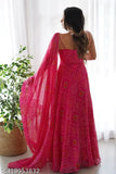 Georgette digital print anarkali gown with dupatta, sleeveless & 54" length, traditional Indian fashion