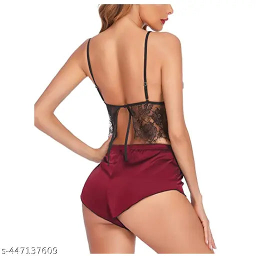 Cotton blend mini night dress in self-design pattern, perfect for night parties or honeymoon, free size (20in bust, 18in length, 28in waist, 36in size), RVSS Enterprises